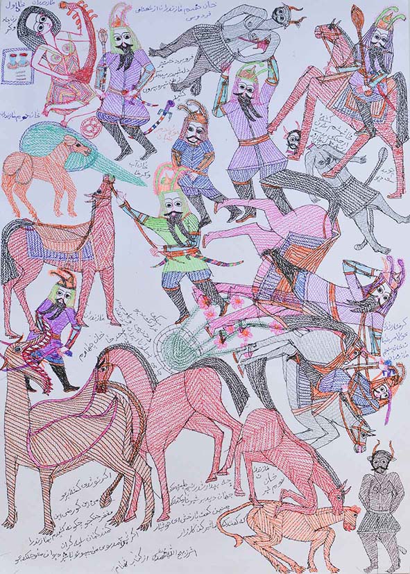 Zabihullah Mohammady , Untitled , 2020 , Color Pen On Paper , 50 x 70 Cm